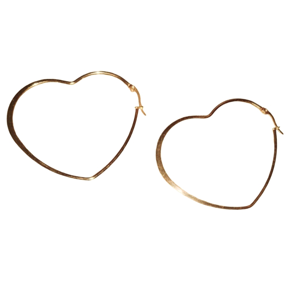 Gold Heart Shaped Large 60mm Hoop Earrings Big Hearts Hoops Minimalist Statement